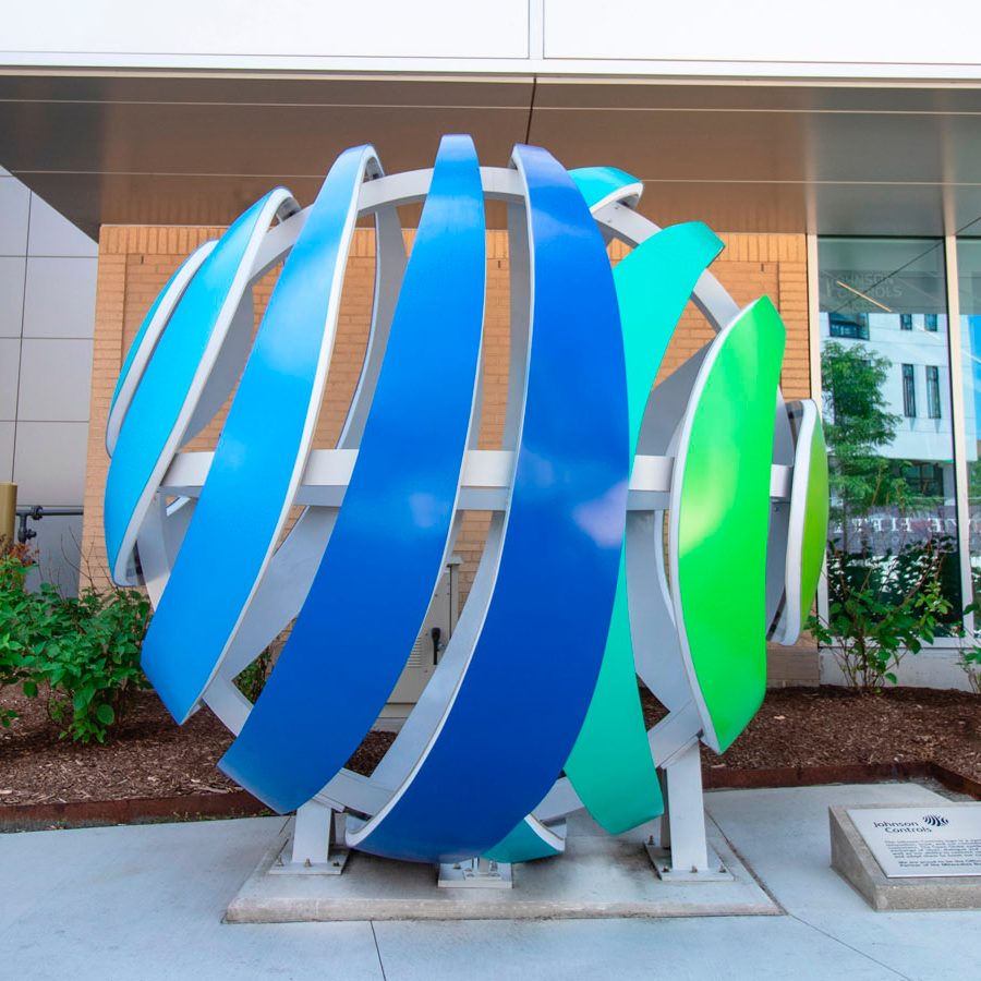 Johnson Controls logo sculpture