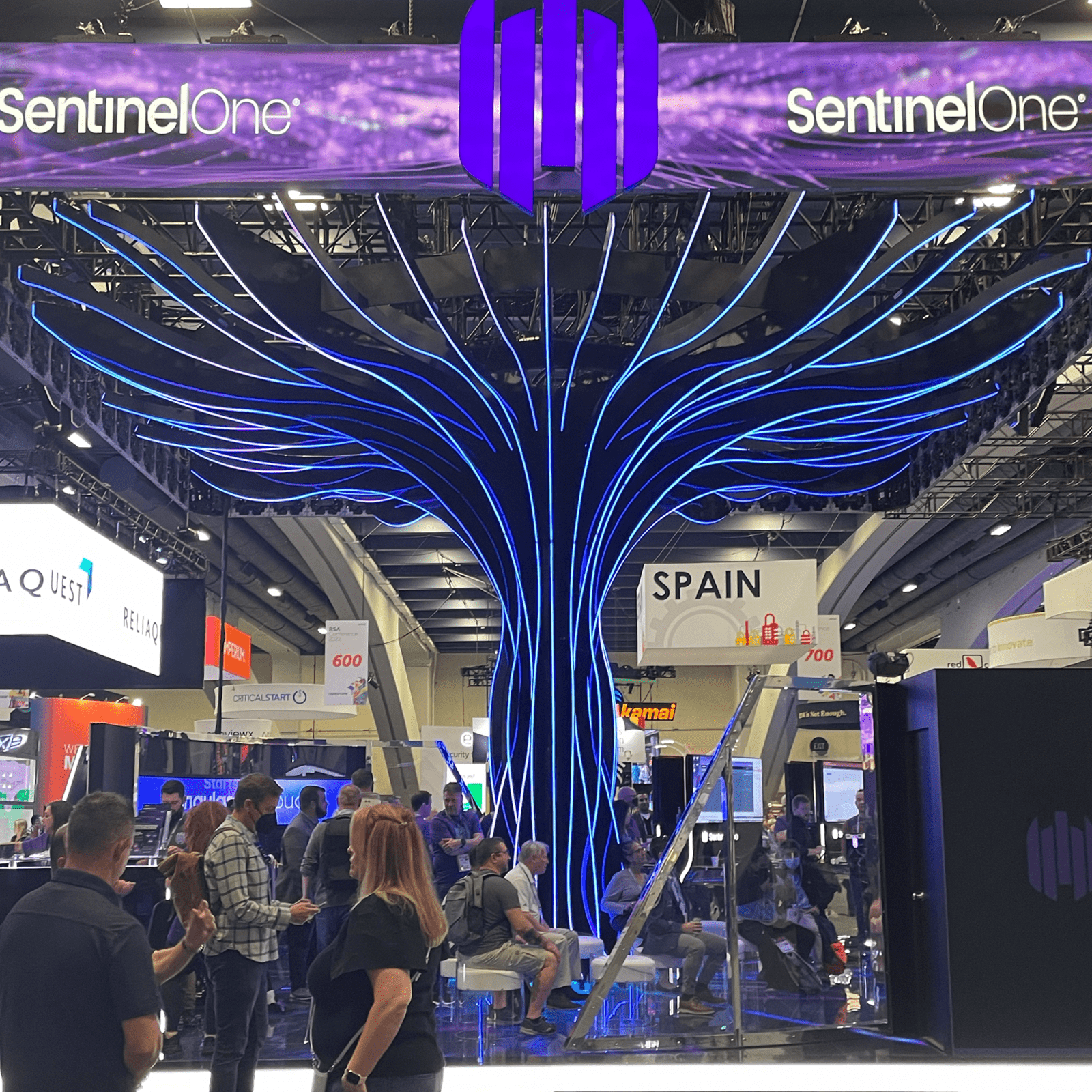 SentinelOne's exhibit featured a massive LED tree