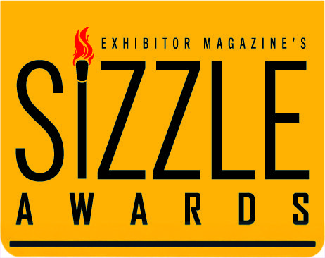 Exhibitor Magazine's Sizzle Awards logo featuring a torch as the letter "I" in "Sizzle" on a yellow background.