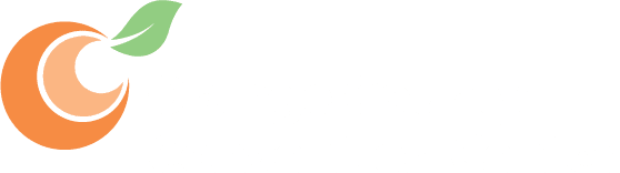 Logo for Orange County Convention Center featuring an orange with a green leaf, alongside the text “Orange County Convention Center” in white on a light background.