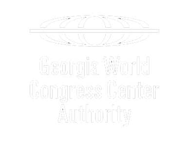 Logo featuring an abstract globe design above the text "Georgia World Congress Center Authority" in bold, uppercase letters.